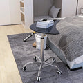 Adjustable Height Black Tempered Glass Table Desk with Lockable Wheels P626364