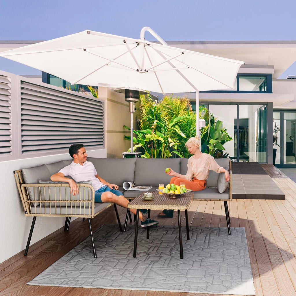 L-Shaped All-Weather Wicker Patio Sofa with Cushions R15532