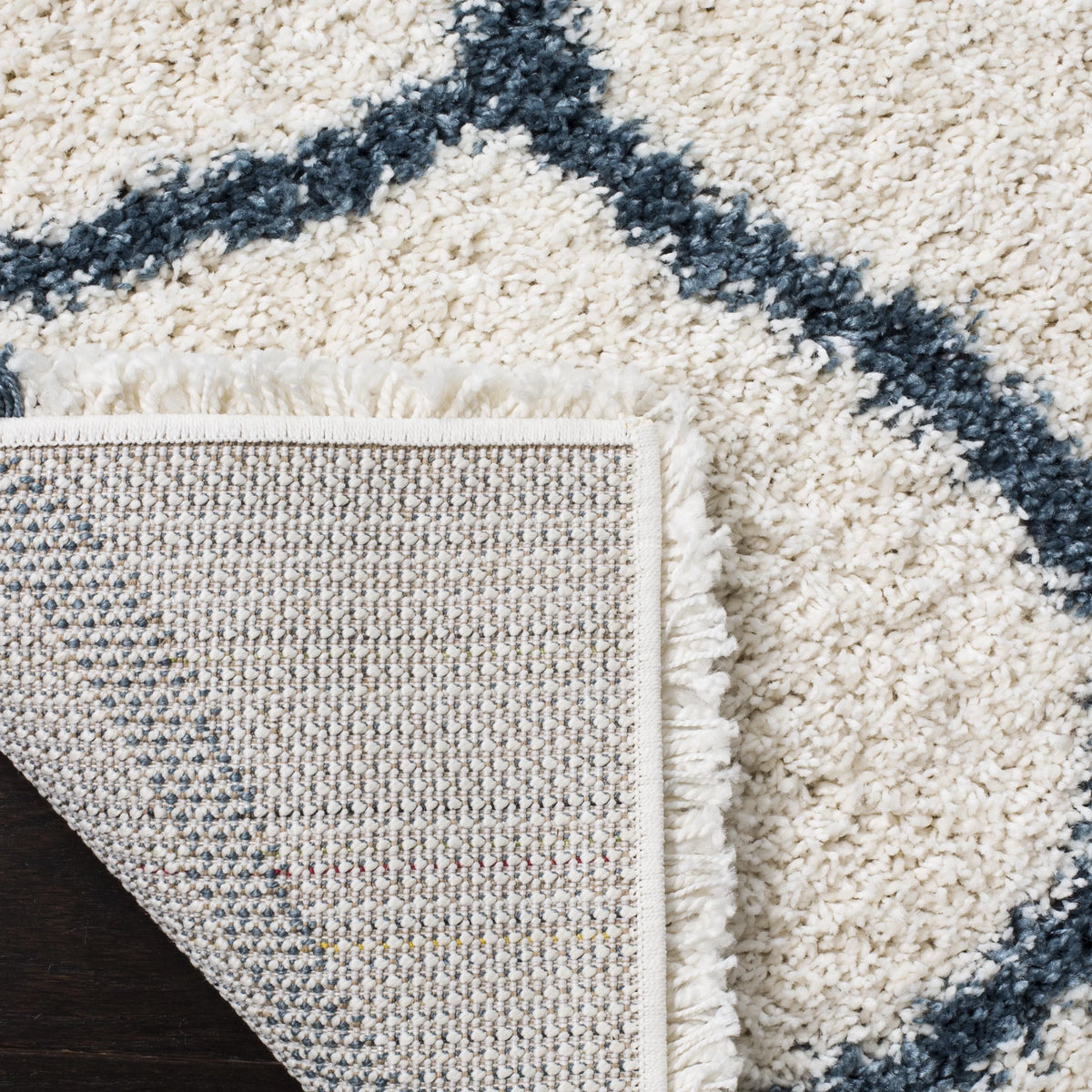 Ivory Slate Blue Geometric Shag Area Rug 7' x 7' Square F26960