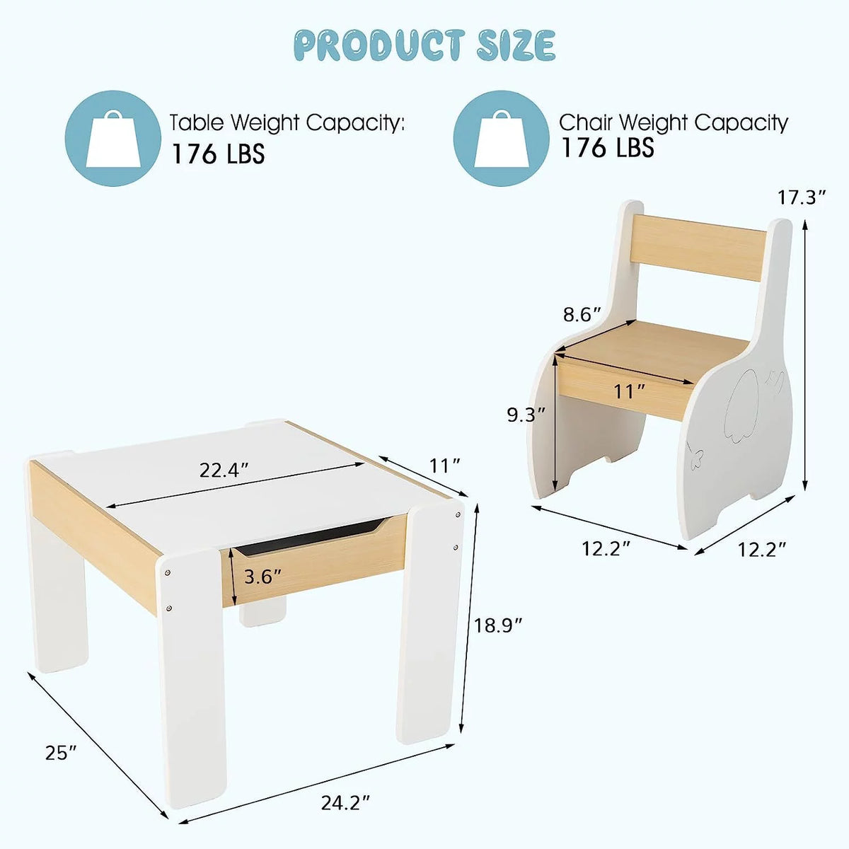 3 in 1 Kids Table and Chair Set with Storage I1084
