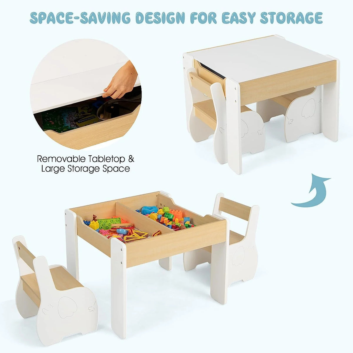 3 in 1 Kids Table and Chair Set with Storage I1084