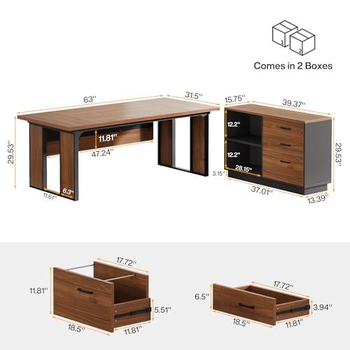 L-Shaped Executive Desk with Drawers Cabinet and Storage Shelves V749057