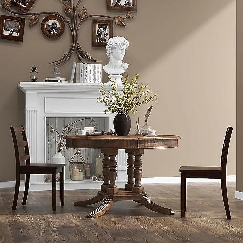 Dining Chairs Set of 2 Ladder Back Solid Rubber Wood Legs H4292