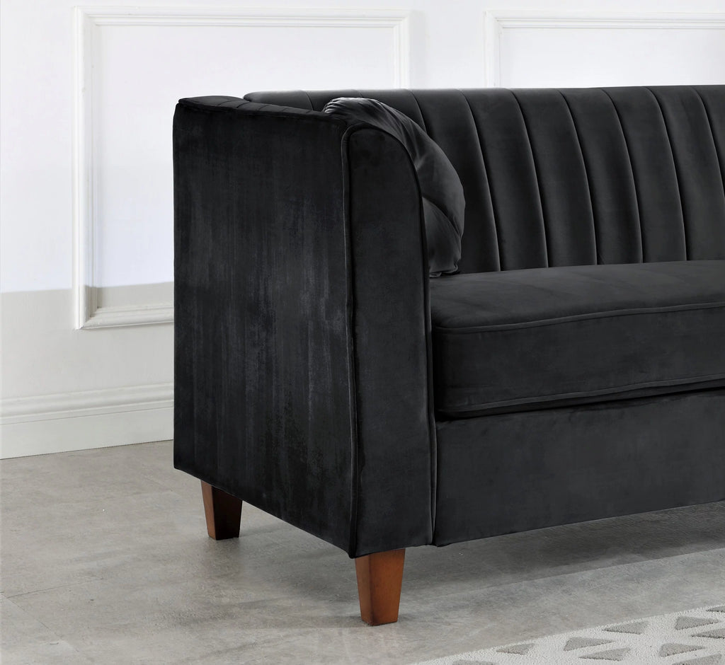 Velvet Rolled Arm Sofa, Black G28183