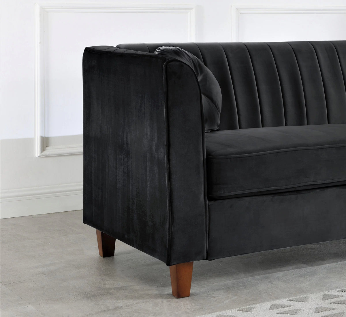 Velvet Rolled Arm Sofa, Black G28183