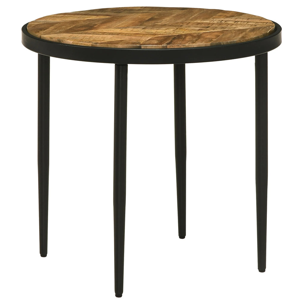 Round Metal Side Table in Natural Mango and Black E865