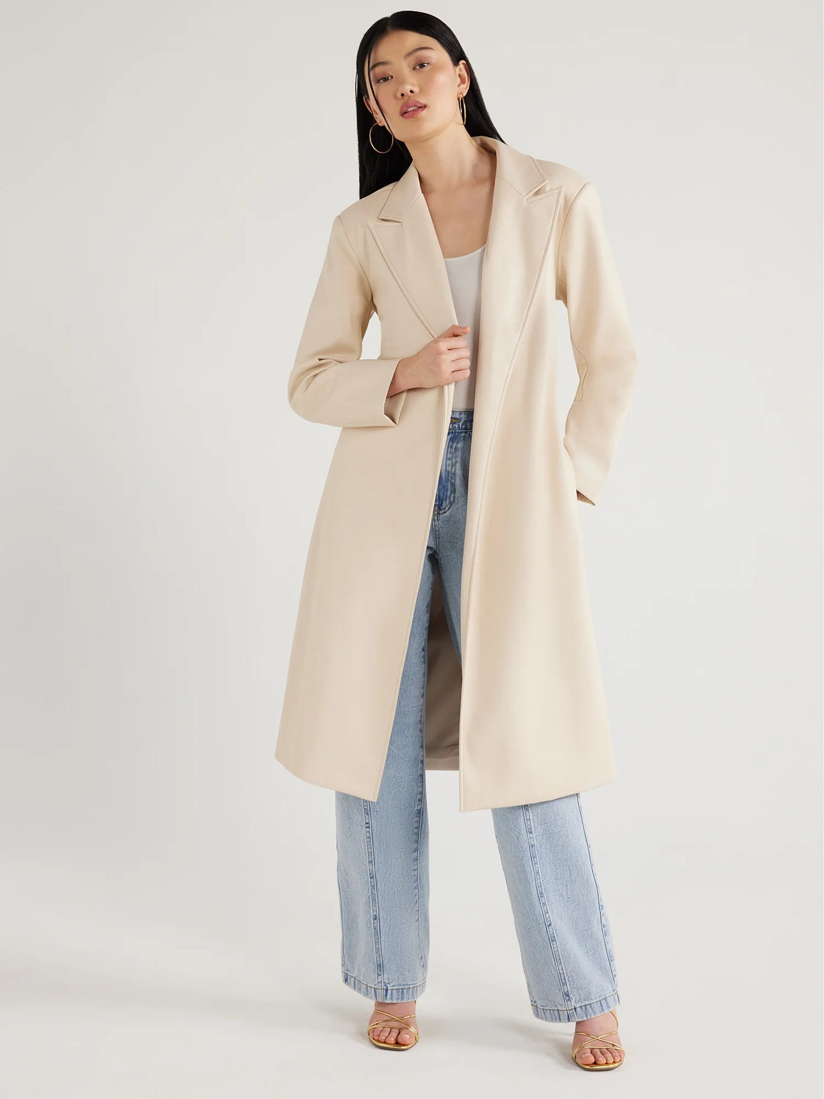 Women's Faux Leather Trench Coat V386