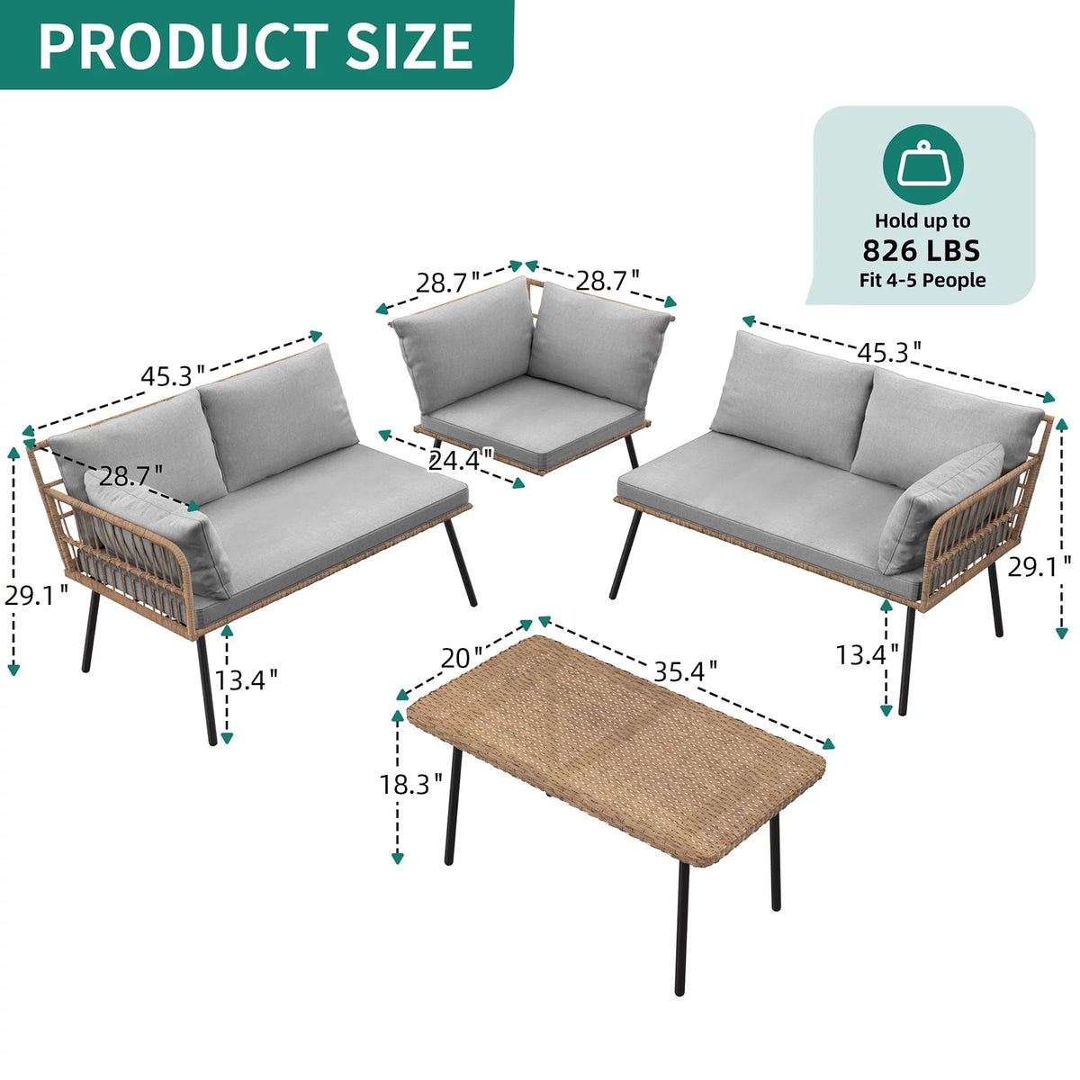 L-Shaped All-Weather Wicker Patio Sofa with Cushions R15532