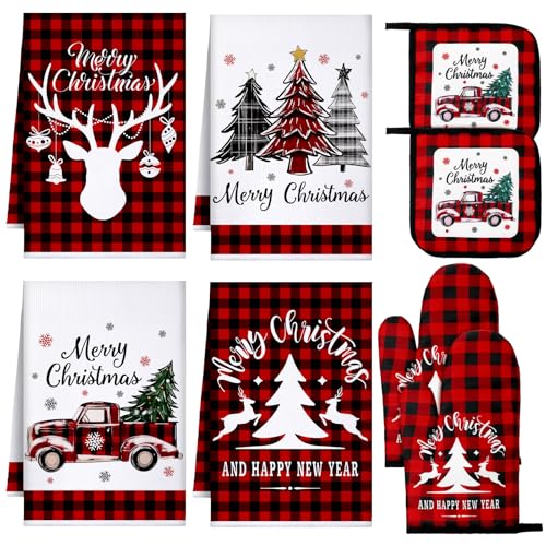 8 Pcs Christmas Kitchen Towels Oven Mitts and Pot Holders Set G7146