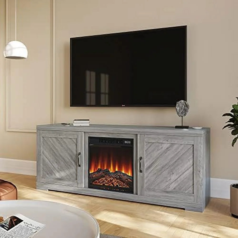 58 Inch TV Stand with Electric Fireplace and Cabinets H85192