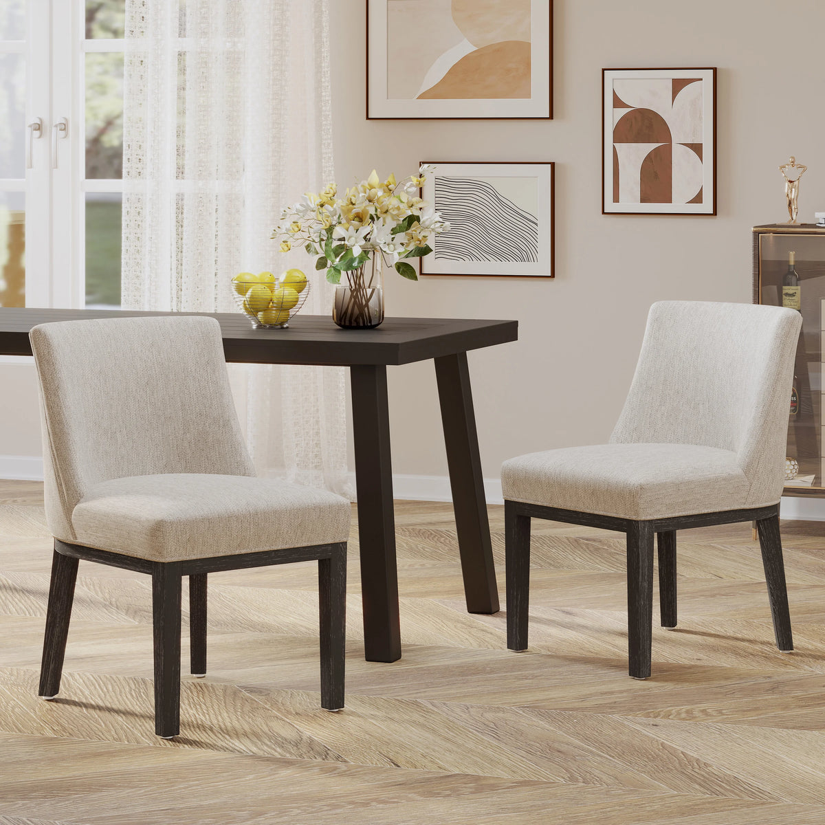 Fabric Upholstered Wood Dining Chairs, Set of 2 W51734