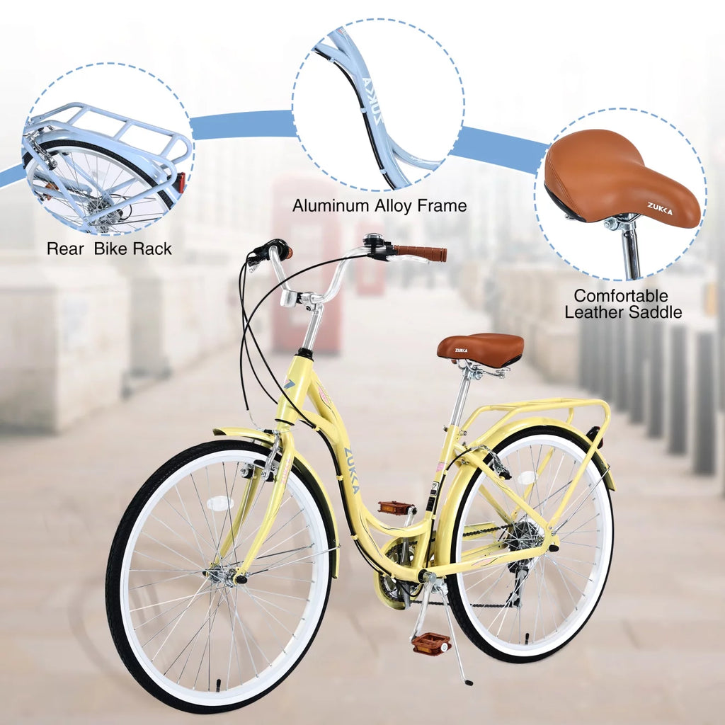 26 inch 7 speed Yellow Beach Cruiser Bike R144