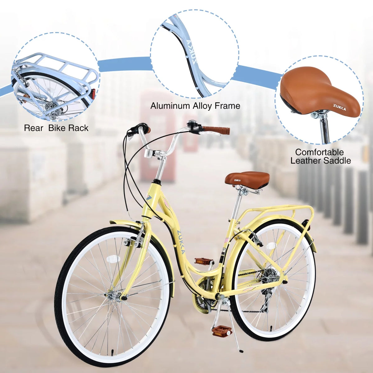 26 inch 7 speed Yellow Beach Cruiser Bike R144