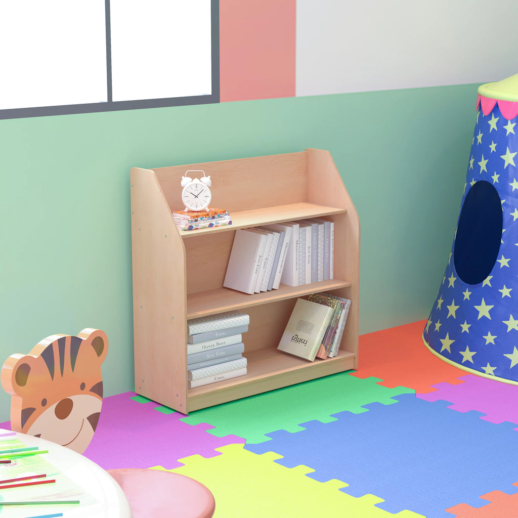 Natural Wood Book Storage Shelf with 4 Storage Slats I18216