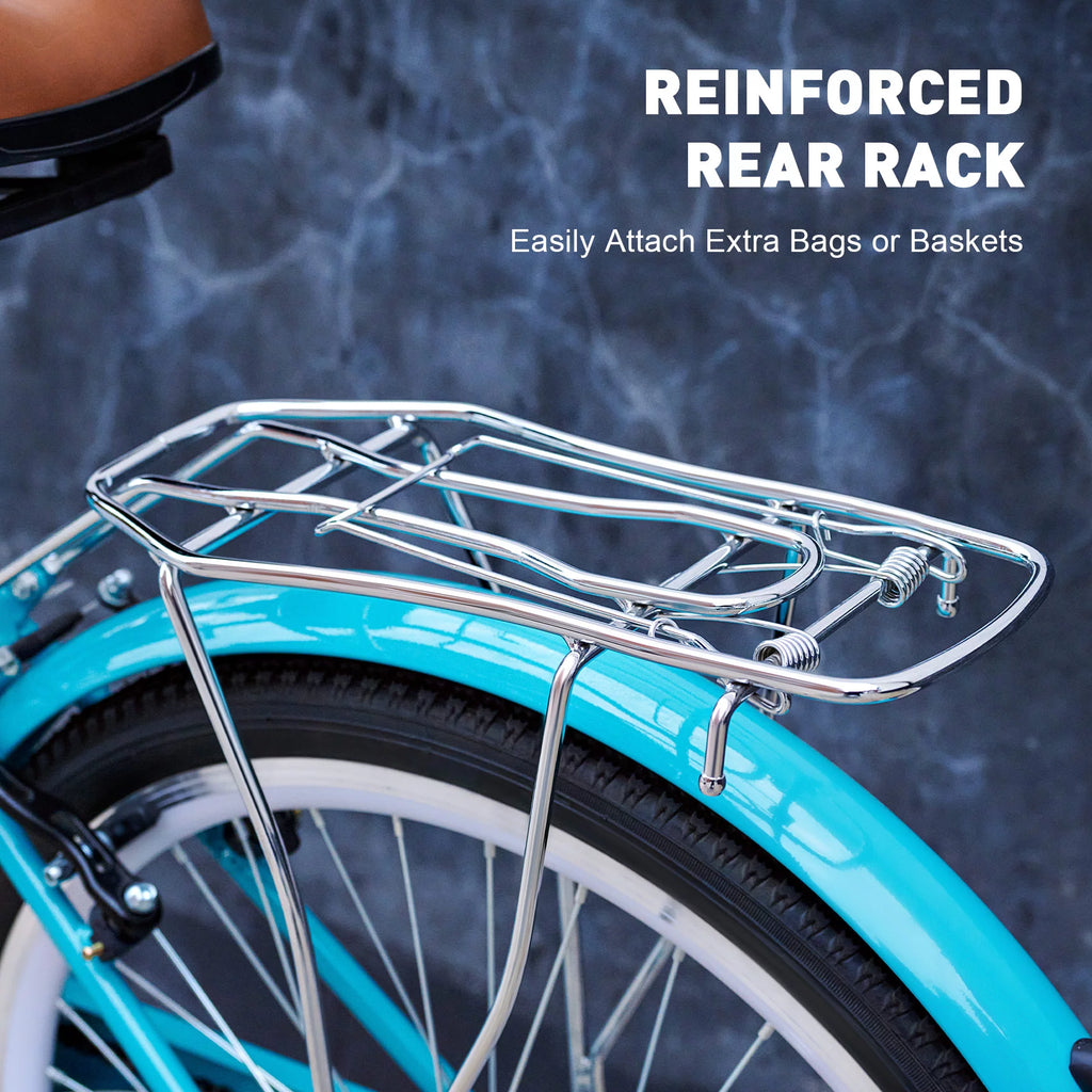 26 Inch Teal Cruiser Bicycle with Basket Rack Q12694