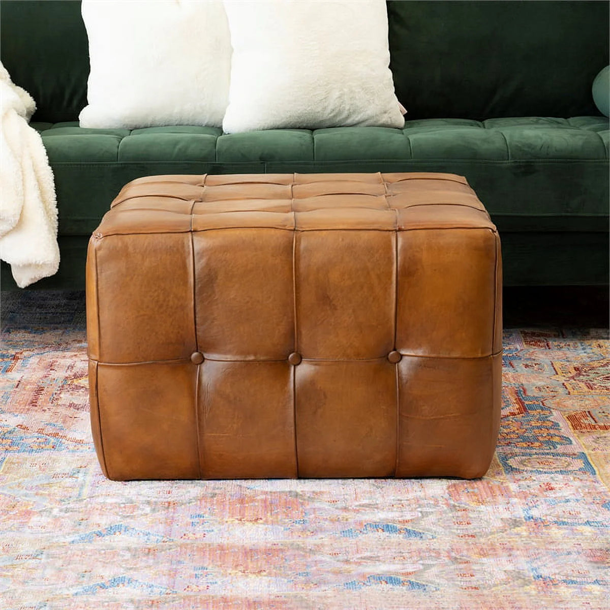 Tan Brown Leather Ottoman K2929
