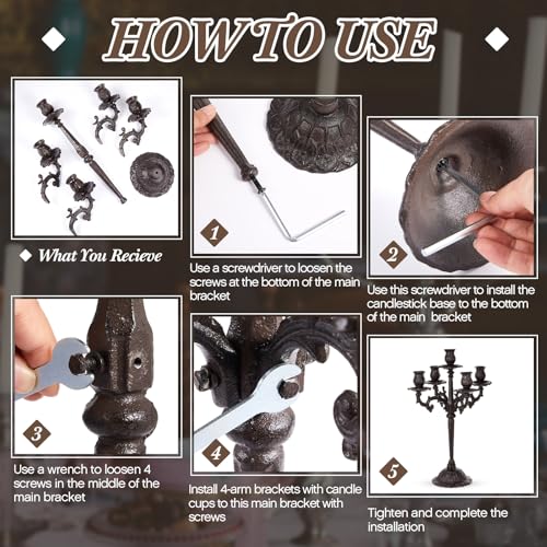 2 Pcs 5 Arm Black Cast Iron Candelabra I167498