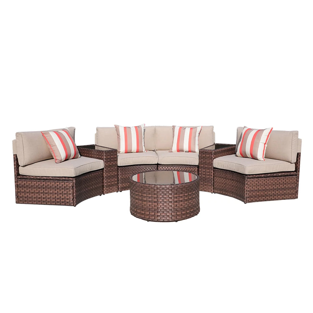 Brown 7-Piece PE Wicker Curved Sectional Sofa Set with Coffee Table T516729