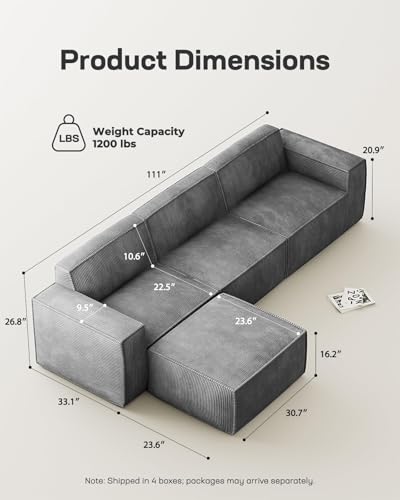 111" L-Shape Corduroy Sectional Sofa with Ottoman J408