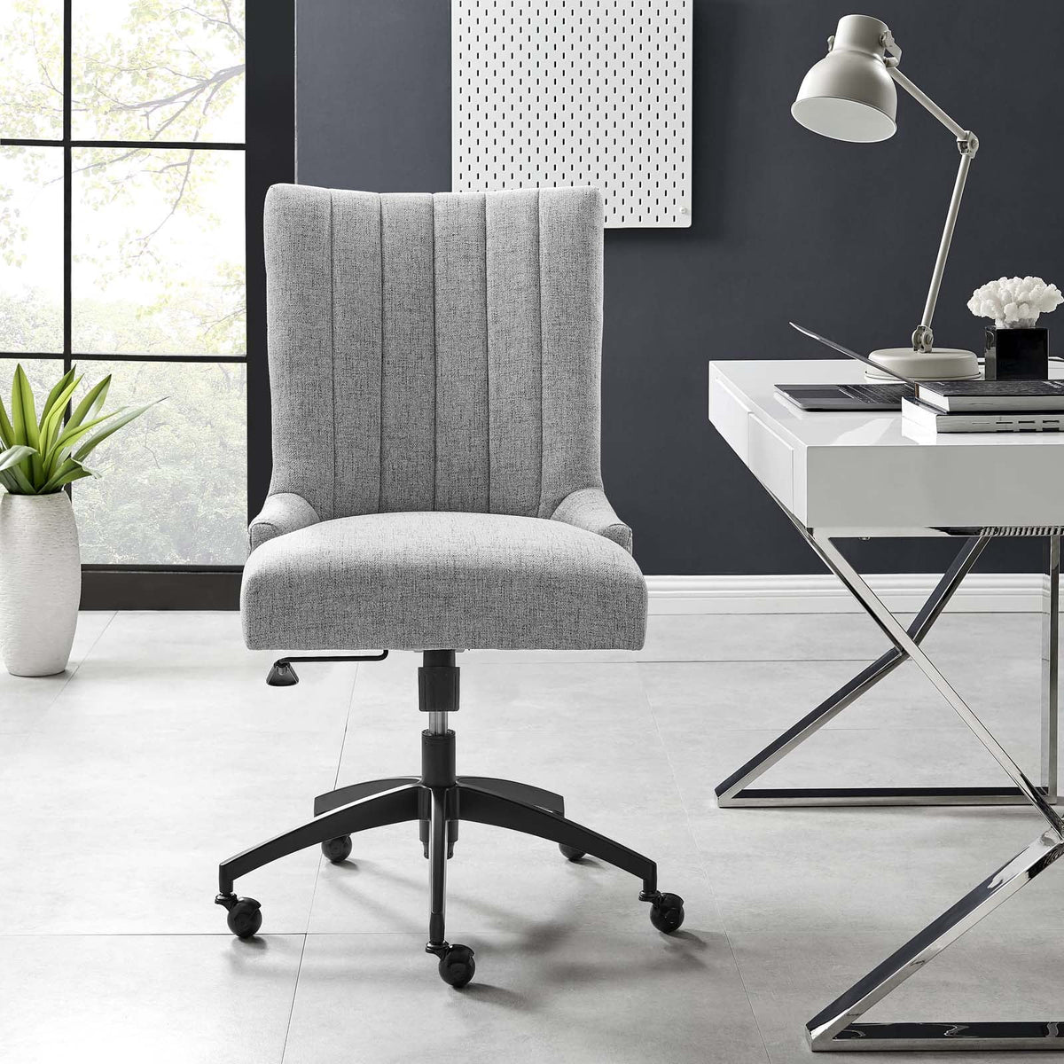 Black Light Gray Tufted Fabric Office Chair F677
