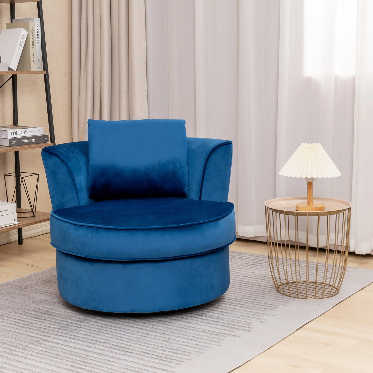32" Wide Beige Swivel Barrel Chair Q8270