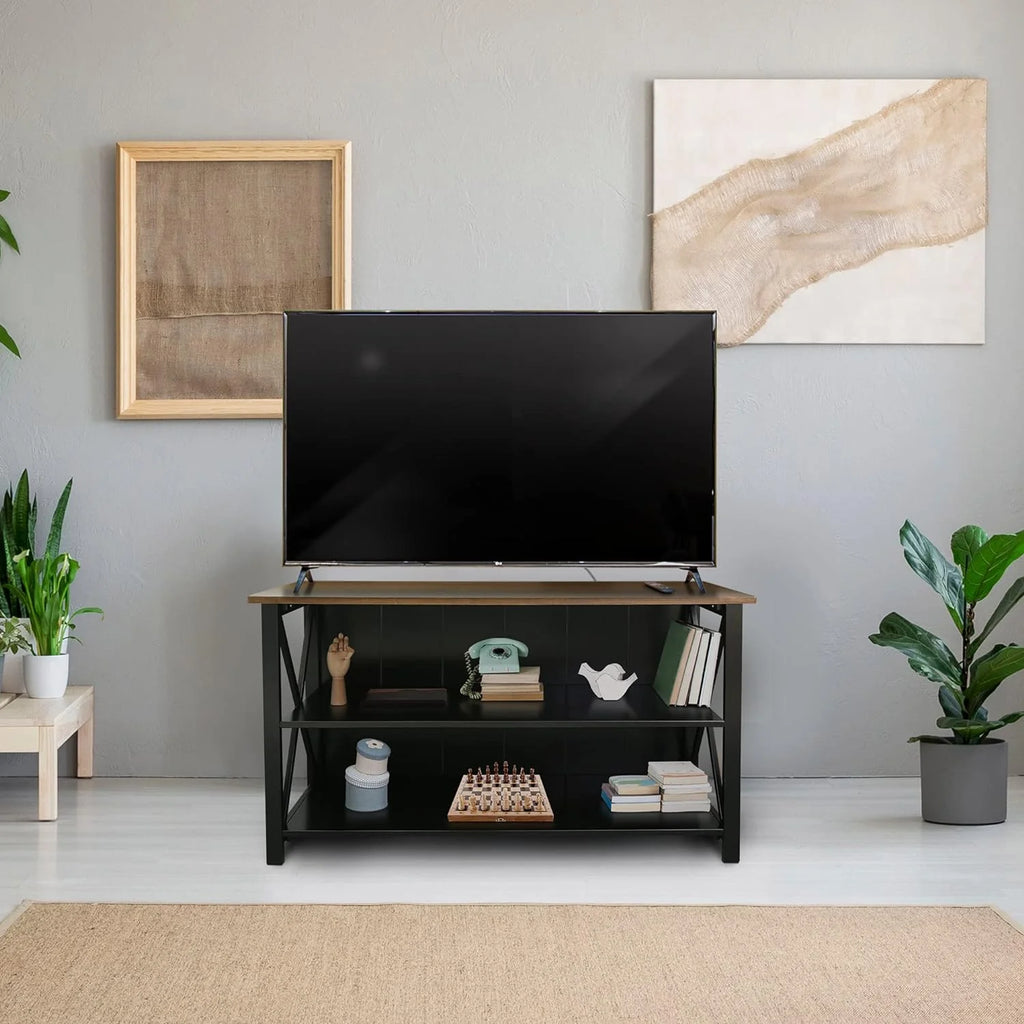 Solid Wood Console Table with Shelves, 52" W, Black and Antique Cherry S7351
