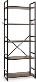 5 Tier Wood Bookcase with 4 Hooks B771605