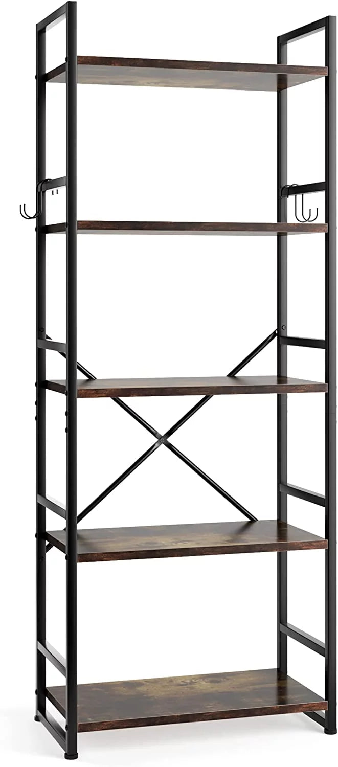 5 Tier Wood Bookcase with 4 Hooks B771605