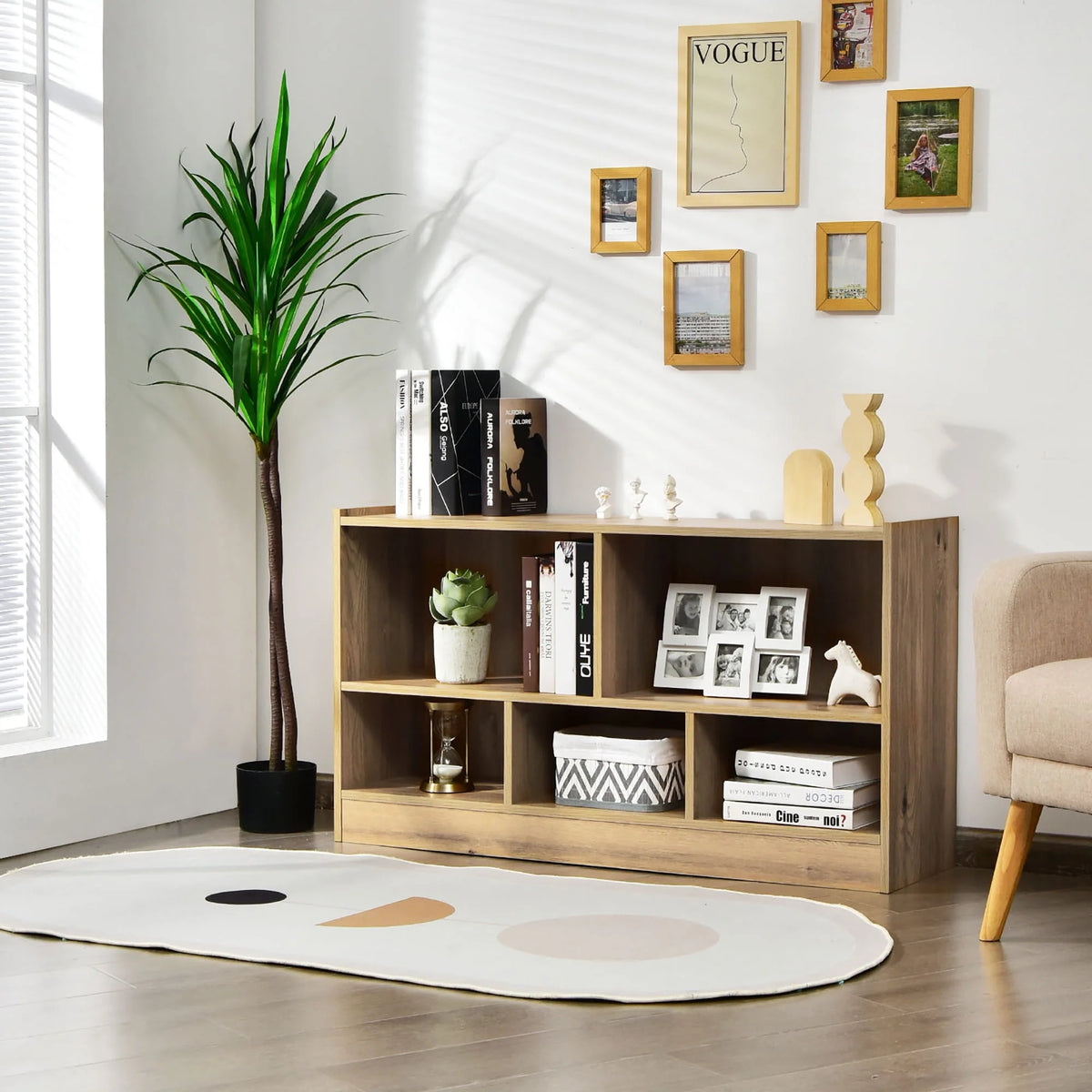 White 5-Cube Wood Bookcase H95468