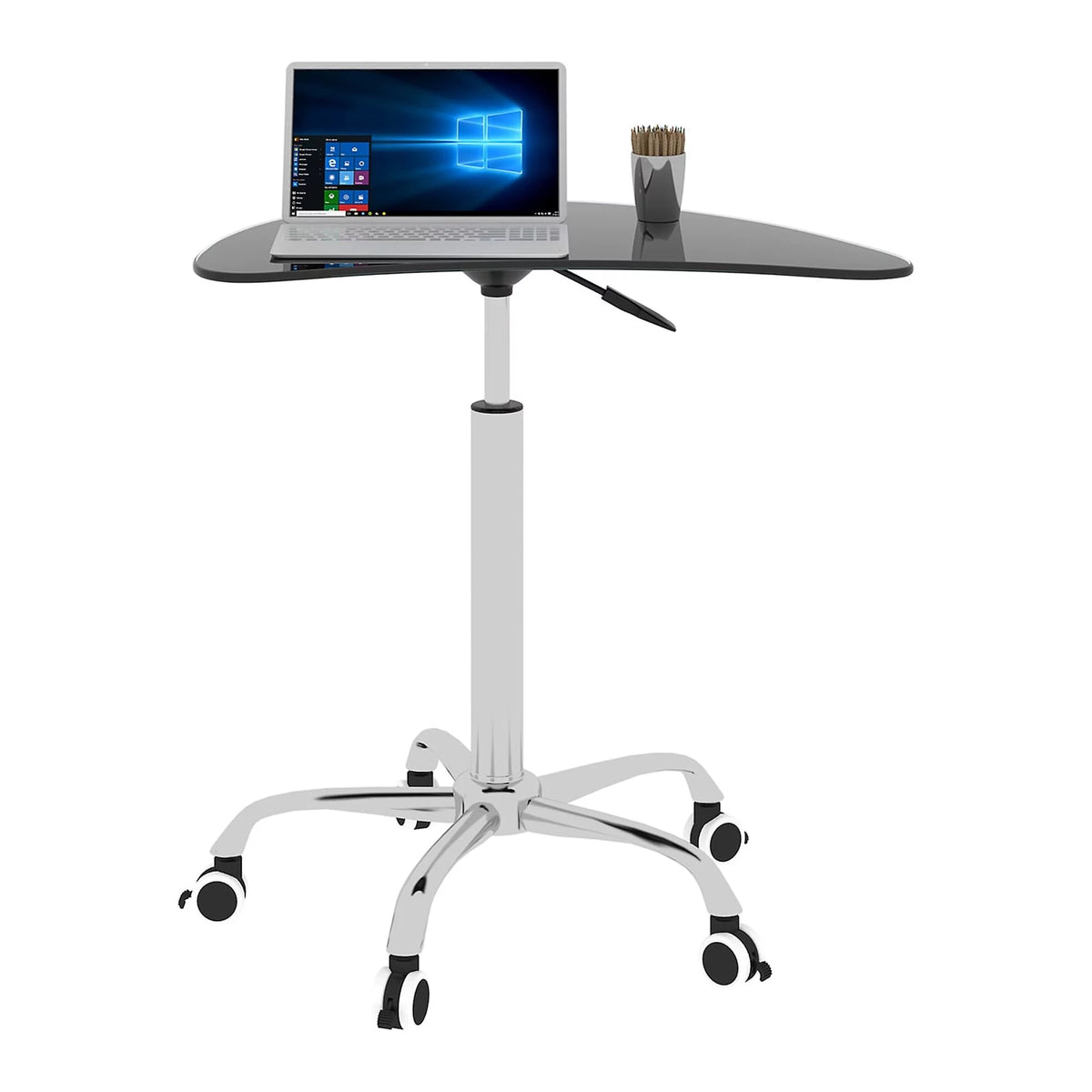 Adjustable Height Black Tempered Glass Table Desk with Lockable Wheels P626364