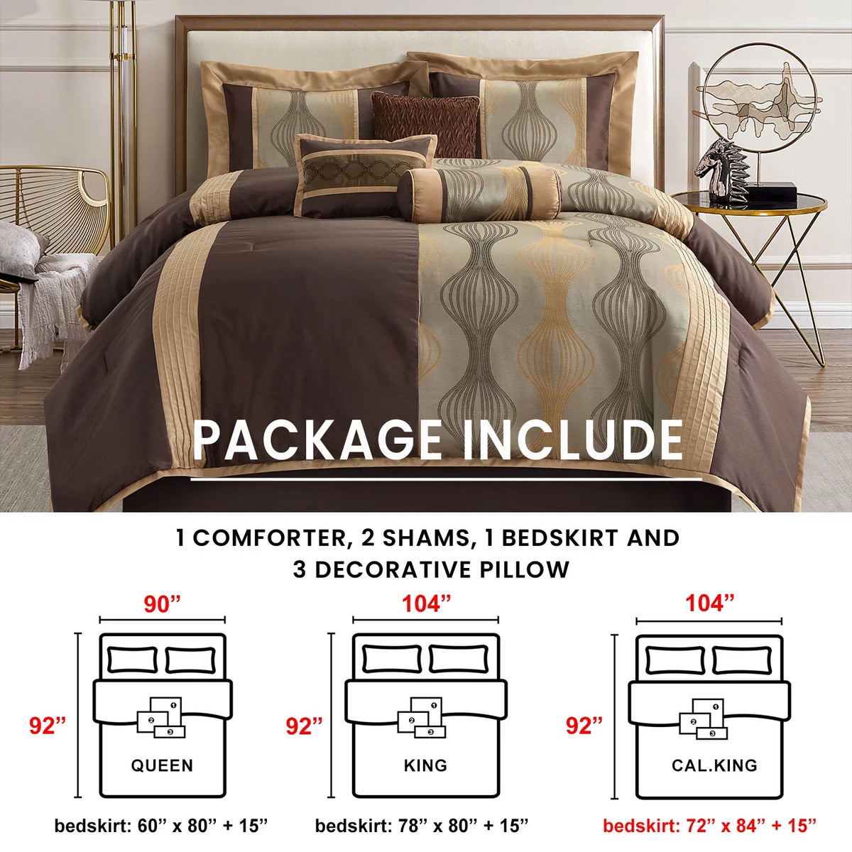 Brown 7 Piece King Comforter Set C444