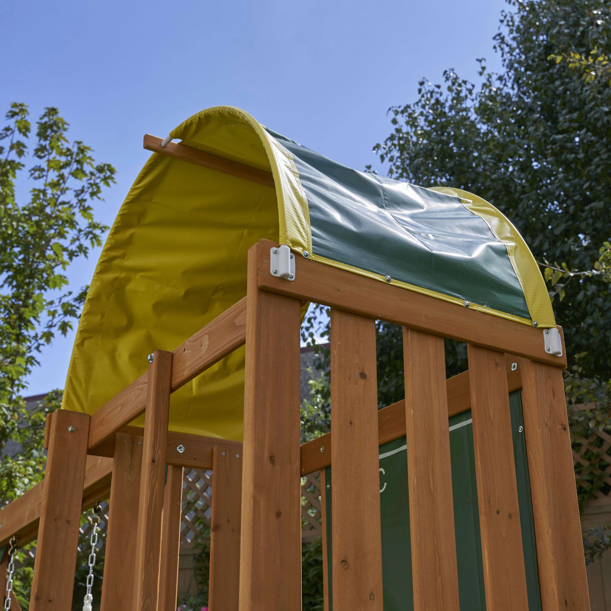 Wooden Outdoor Swing Set with Slide and Rock Wall X817333