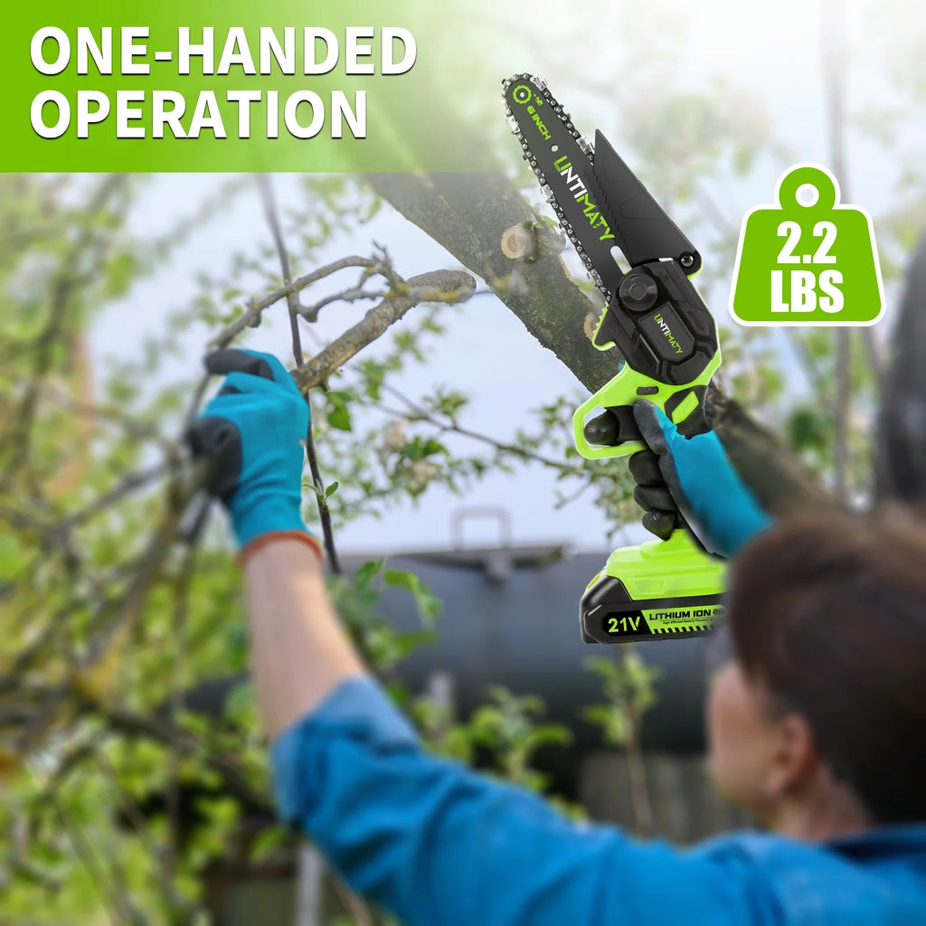 6-inch Cordless Mini Chainsaw with 2 Batteries 2 Chains T29802