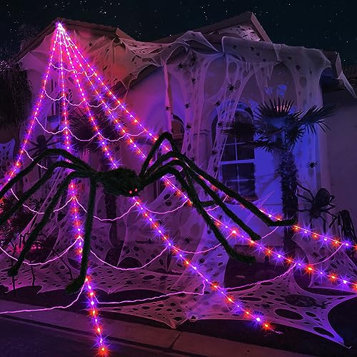 Halloween Spider Web Lights Decoration with Large Spider & Stretch Cobweb N4936