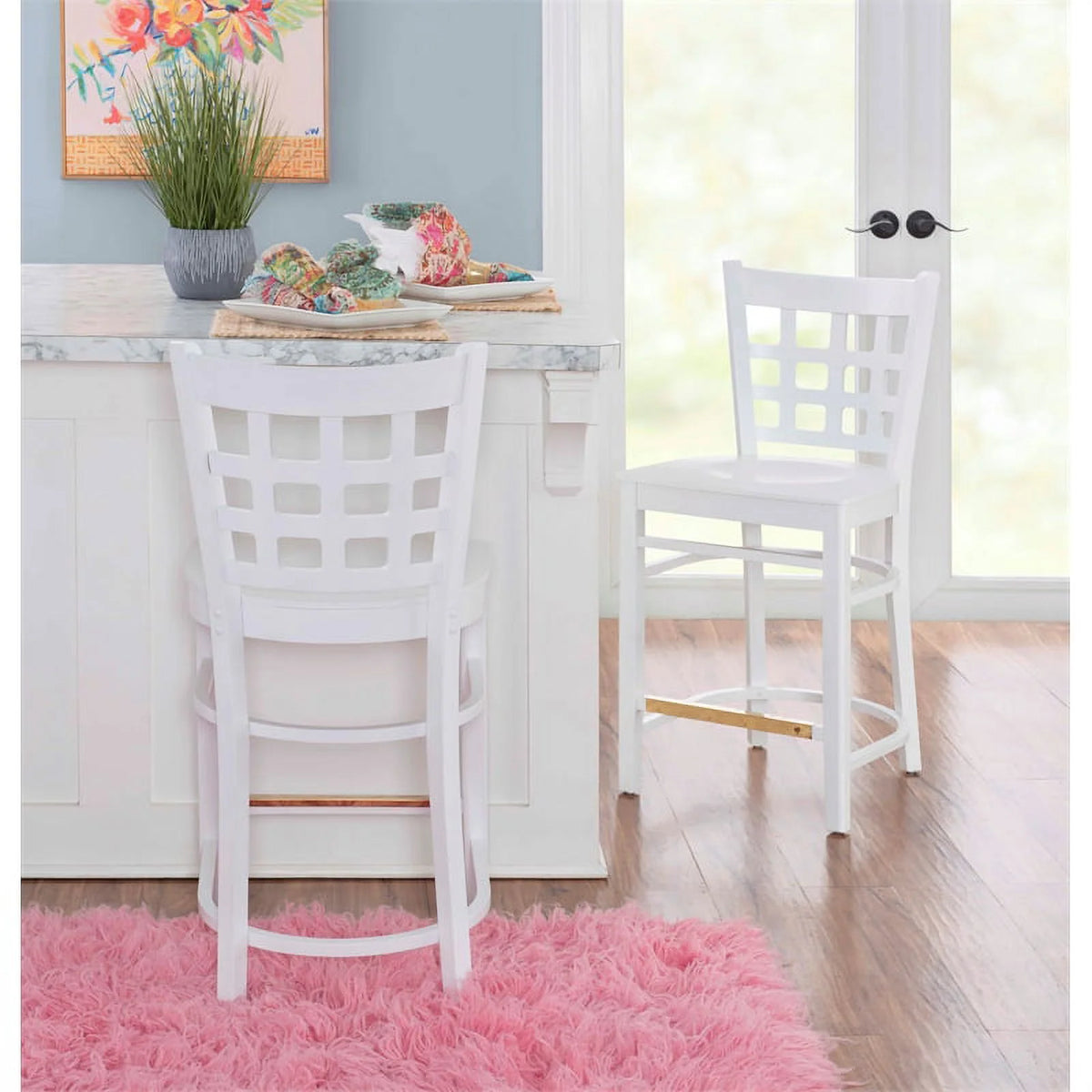 White Beech Wood Set of Two Counter Stools P732
