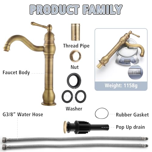 Single Hole Antique Brass Bathroom Vessel Sink Faucet K59260