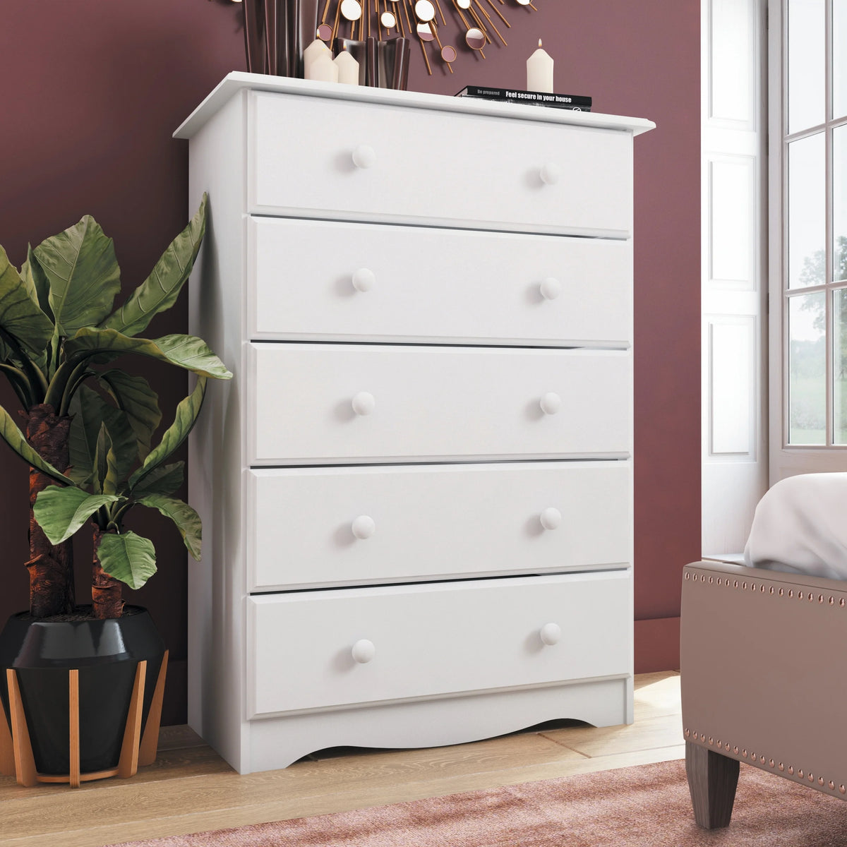 White 5-Drawer Solid Wood Chest Z69495