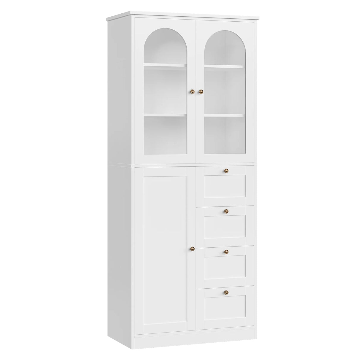 White Kitchen Pantry Cabinet with 2 Glass Doors and 4 Drawers M70531