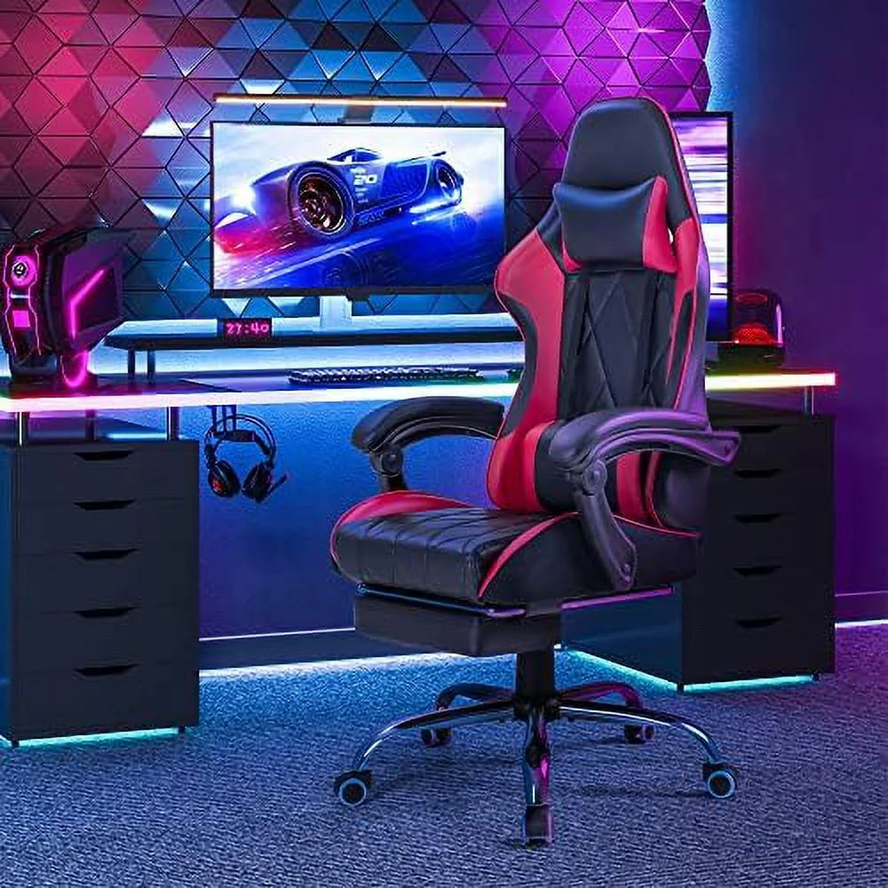 White Ergonomic Gaming Chair with Footrest and Massage Lumbar Support J333