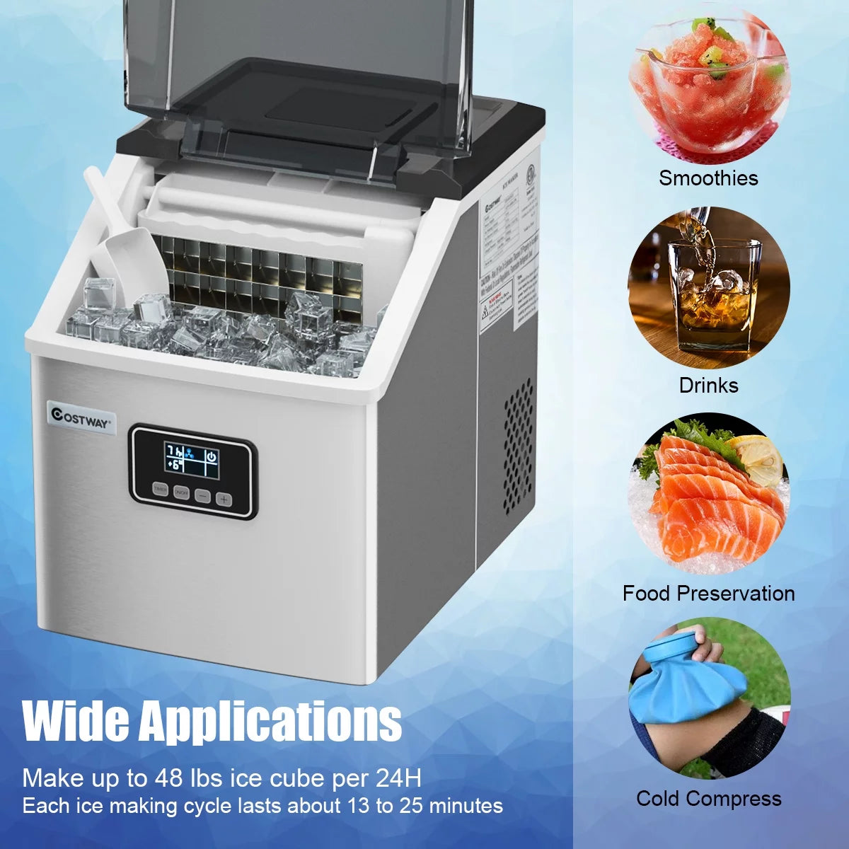 Stainless Steel Countertop Ice Maker Machine with LCD Display E522