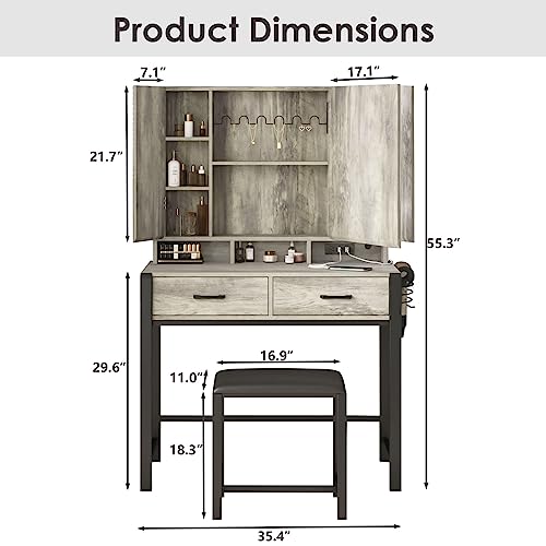 Vanity Desk with Lighted Tri-Fold Mirror and 2 Drawers T86517
