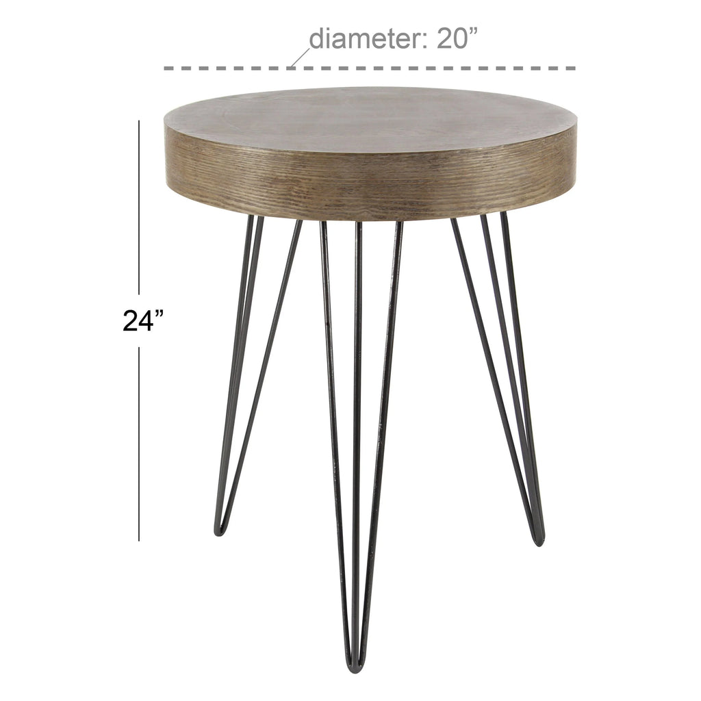 20" x 24" Brown Wood Accent Table with Black Metal Hairpin Legs Z76037