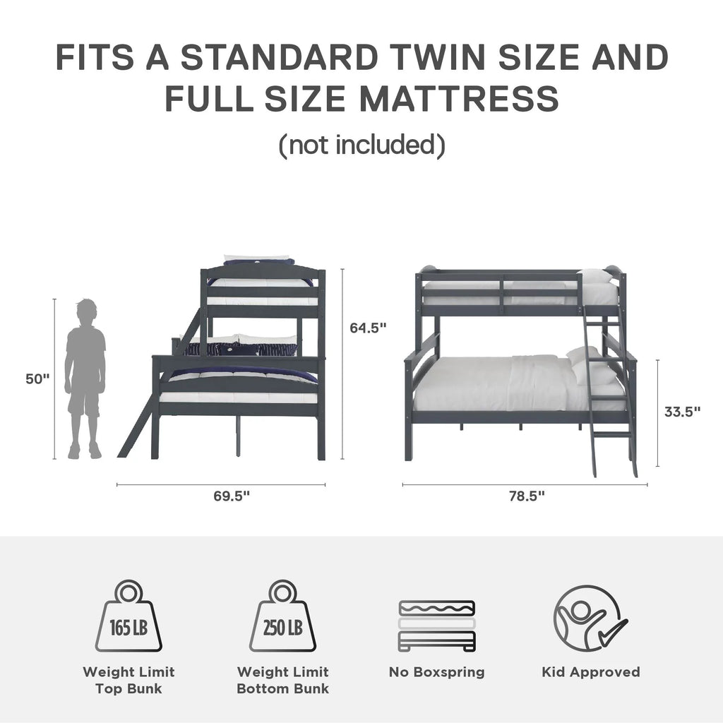 Gray Convertible Twin-Over-Full Bunk Bed I167608