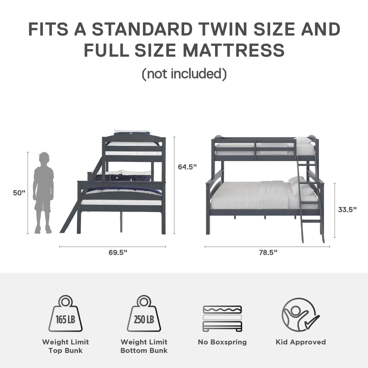 Gray Convertible Twin-Over-Full Bunk Bed I167608