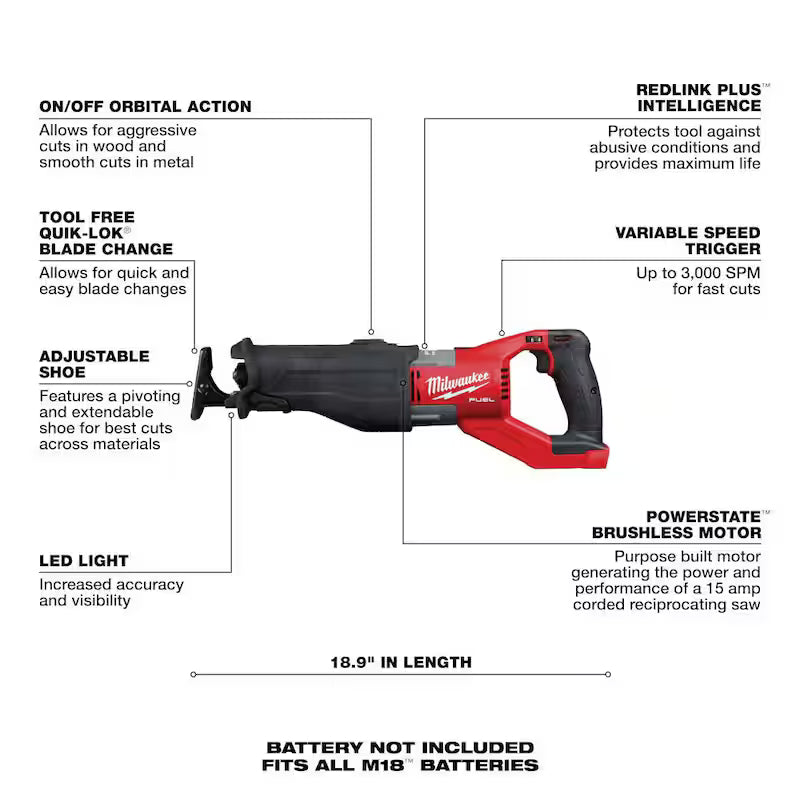 18V Lithium-Ion Brushless Cordless Reciprocating Saw W38867