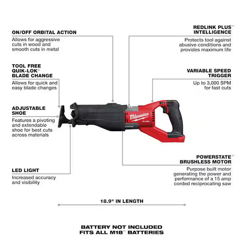 18V Lithium-Ion Brushless Cordless Reciprocating Saw W38867