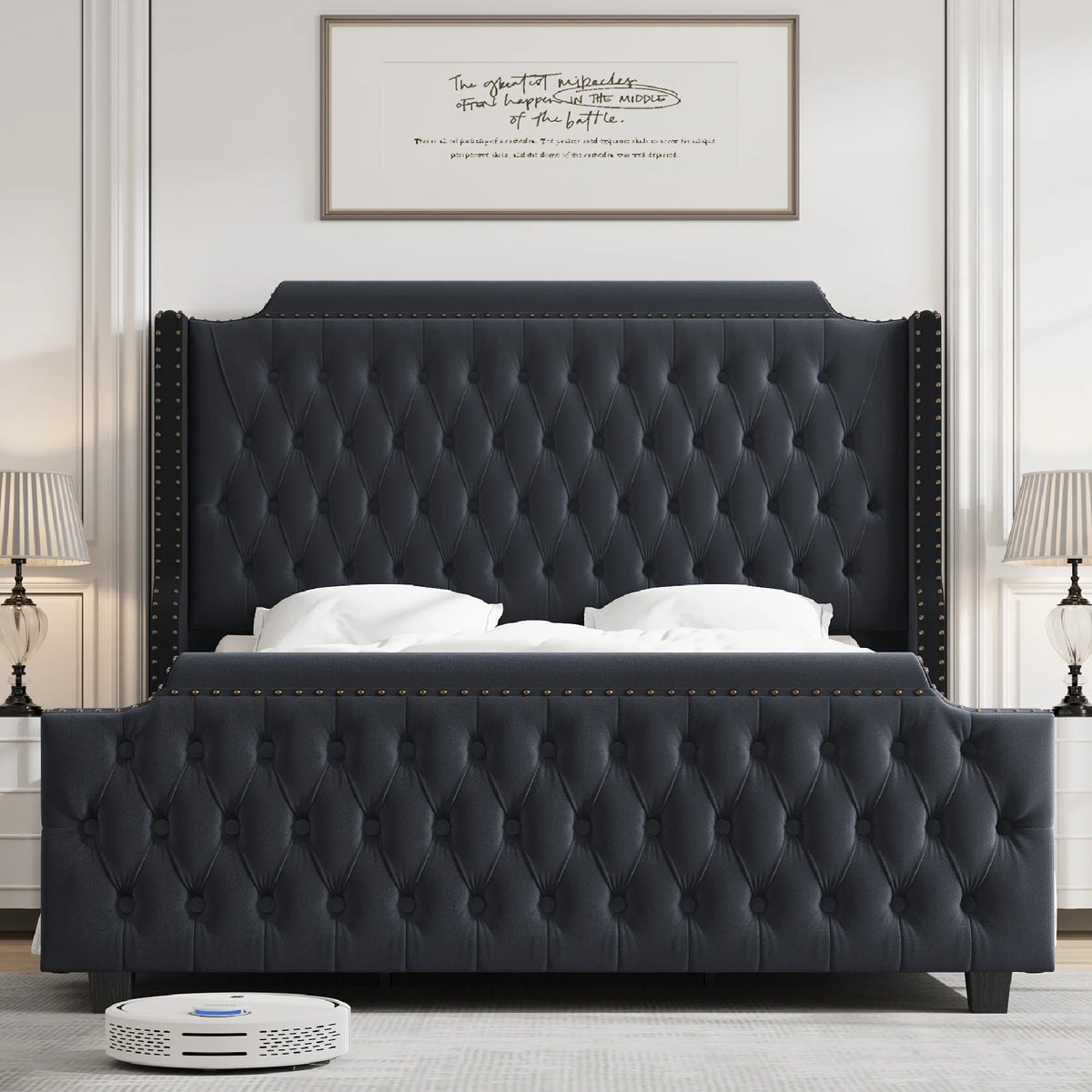 Queen Size Velvet Button Tufted Upholstered Bed with Headboard C710