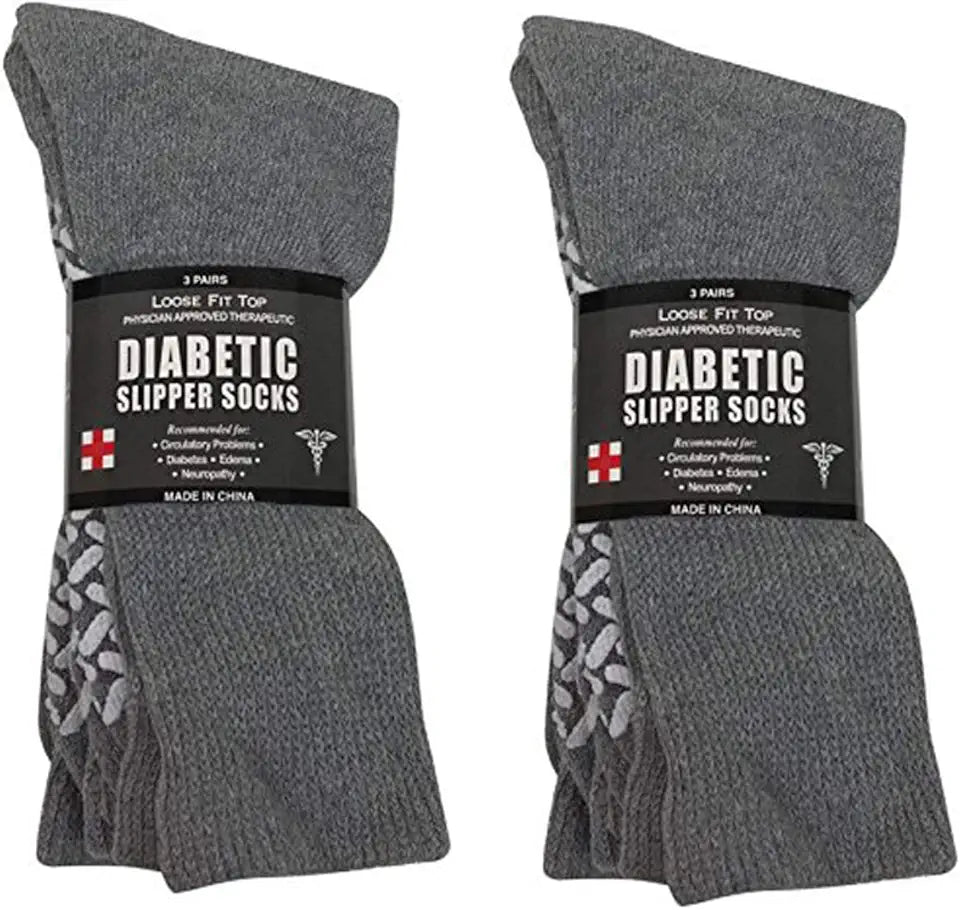 Diabetic Non Skid Slipper Socks with Gripper Bottoms 6 Pack Y417439
