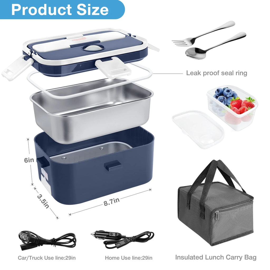 Electric Lunch Box Food Heater 60W 1.8L Stainless Steel Green Royal Blue B33332
