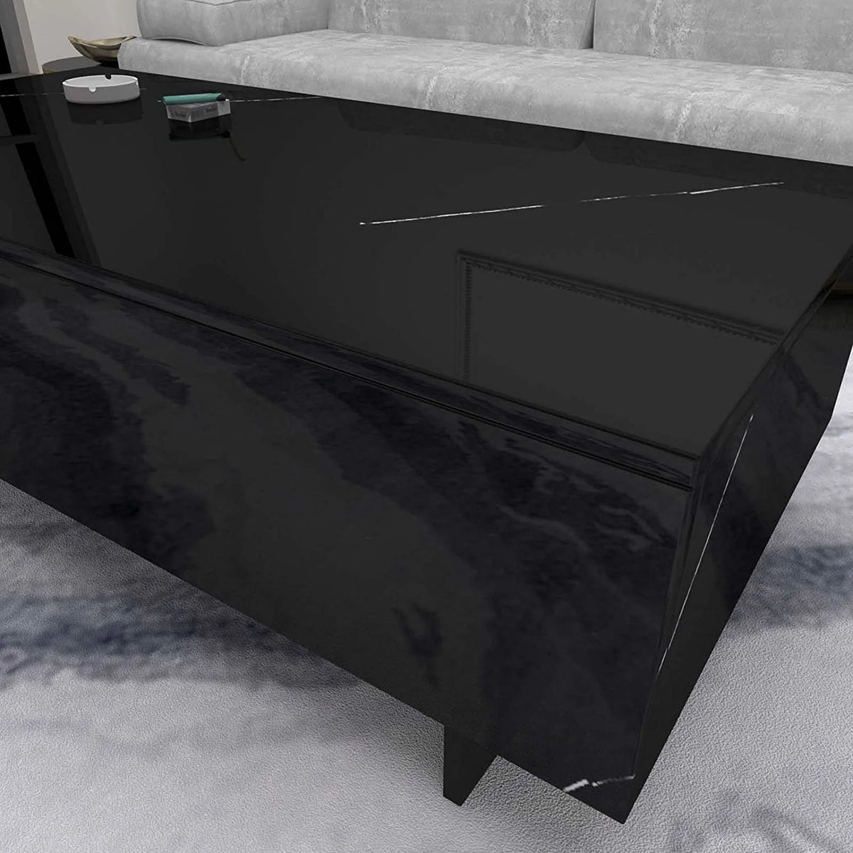 42.5" High Gloss Black Marble Coffee Table E585